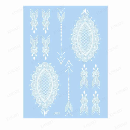 sengpan White Henna Tattoo Sticker Waterproof Temporary Tattoos for Women Body Art Mehndi Stickers for Hand Wedding Party Hena Tattoo