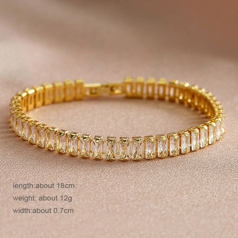 sengpan Tennis Bracelets for Women Shining Gold Color Single Layer CZ Charm Bracelet Statement Wedding Party Jewelry Wholesale