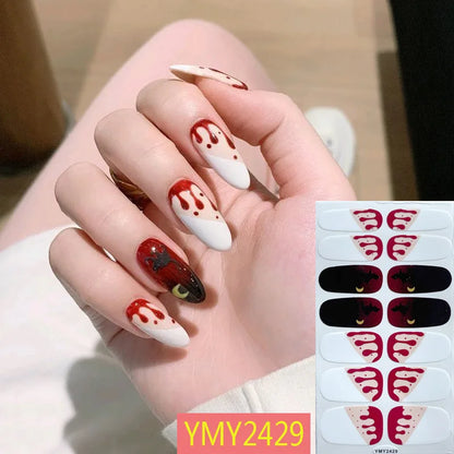 sengpan Baking Free Halloween Nail Stickers Full Sticker Fashion Nail Art Jewelry  Pumpkin Ghost Wholesale Applique Nail Sticker