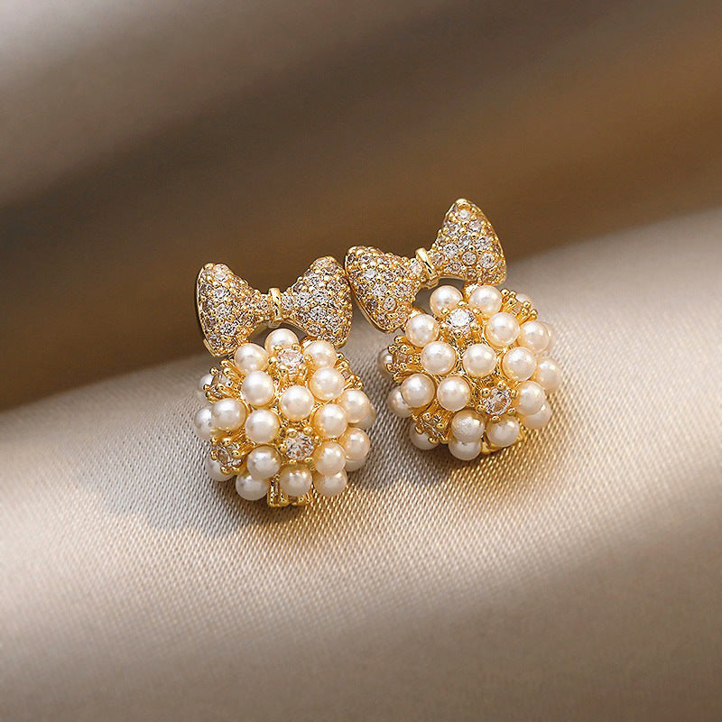 sengpan gifts for her Gold Pearl Stud Earrings For Woman Korean Fashion Mermaid Bowknot Bee Heart Long Jewelry Wedding Girl's Sweet Accessories