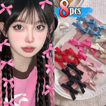 sengpan 8pcs Bowknot Hair Clips Sweet Ballet Ribbon Bow Hairpin Bang Clip Korean Girl Mini Grab Clips Female Headwear Hair Accessories