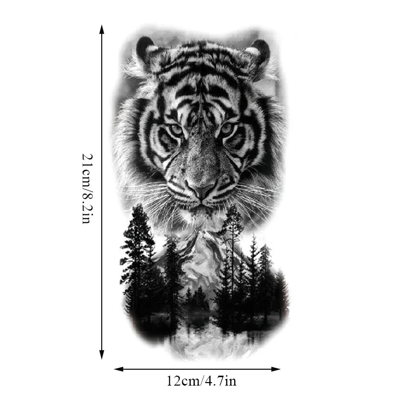 sengpan Large Arm Sleeve Tattoo Lion Tiger Black Waterproof Temporary Tatoo Sticker Wild Wolf Tiger Men Full Skull Totem Fake Tattoos