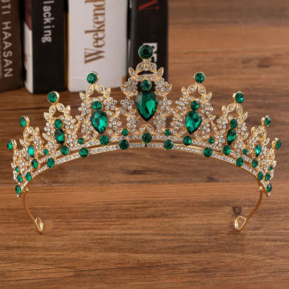 sengpan Baroque Bridal Crown Tiaras For Women Wedding Princess Queen Red Green Blue Crystal Tiaras Necklace Earrings Jewelry Sets