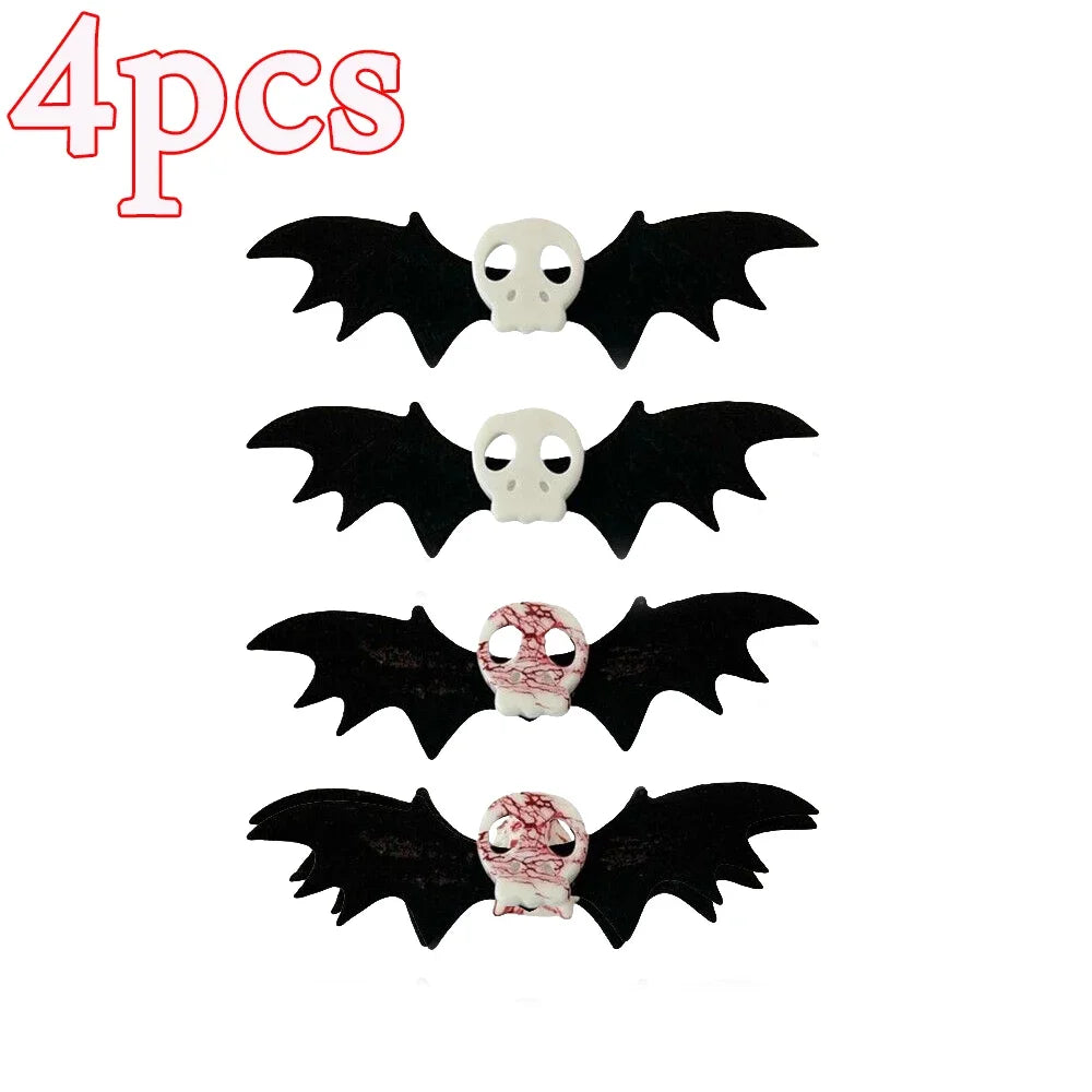 sengpan 1/4pcs Skull Bat Hair Clips Gothic Duckbill Clips Halloween Angel Bat Hair Barrettes Lolita Hairpin Creative Hair Styling Tools