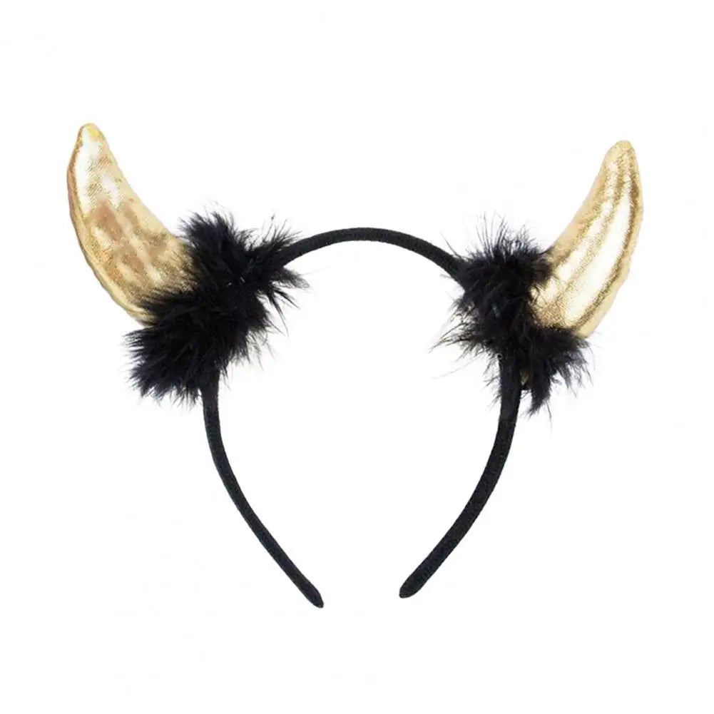 sengpan Elastic Design Headband Plush Devil Horn Headband for Cosplay Parties Halloween Handmade Lightweight Elastic Hair Hoop Accessory