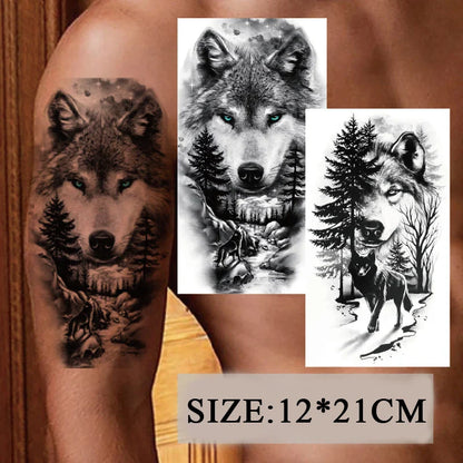 sengpan Large Arm Sleeve Tattoo Lion Tiger Black Waterproof Temporary Tatoo Sticker Wild Wolf Tiger Men Full Skull Totem Fake Tattoos