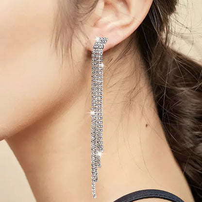 Lianfudai  New Luxury Rhinestone Crystal Long Tassel Earrings for Women Bridal Drop Dangling Earrings Party Wedding Jewelry Gifts