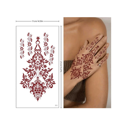 sengpan Red Lace Henna Tattoo Sexy Maroon Tattoo Stickers Waterproof India Mehndi Design Temporary Tattoos Finger Hand Tattoo For Women