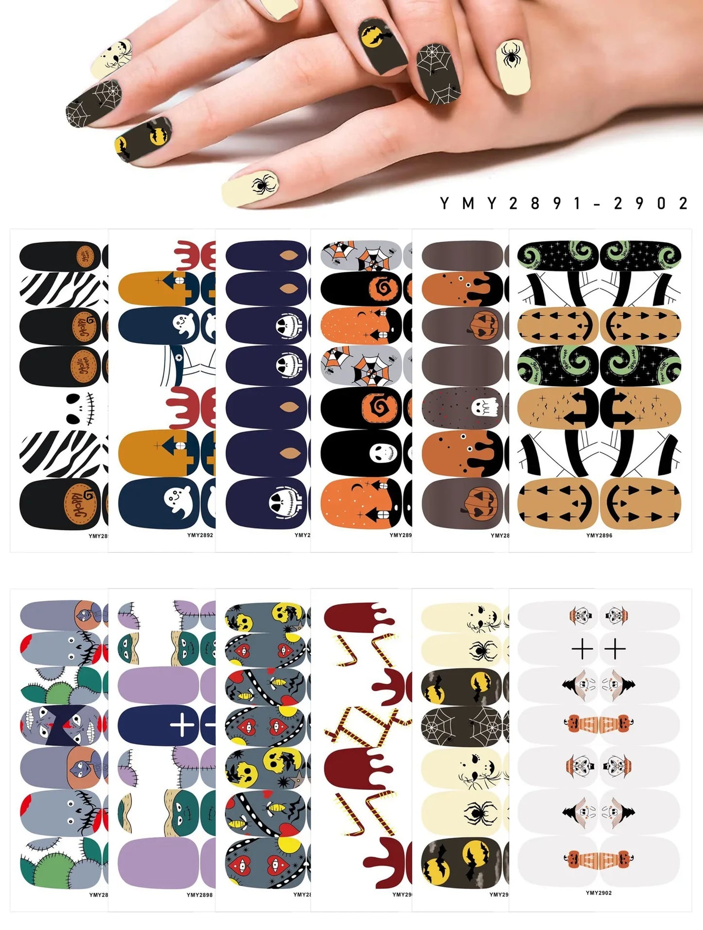 sengpan Baking Free Halloween Nail Stickers Full Sticker Fashion Nail Art Jewelry  Pumpkin Ghost Wholesale Applique Nail Sticker