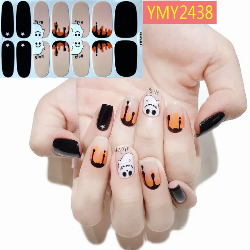 sengpan Baking Free Halloween Nail Stickers Full Sticker Fashion Nail Art Jewelry  Pumpkin Ghost Wholesale Applique Nail Sticker