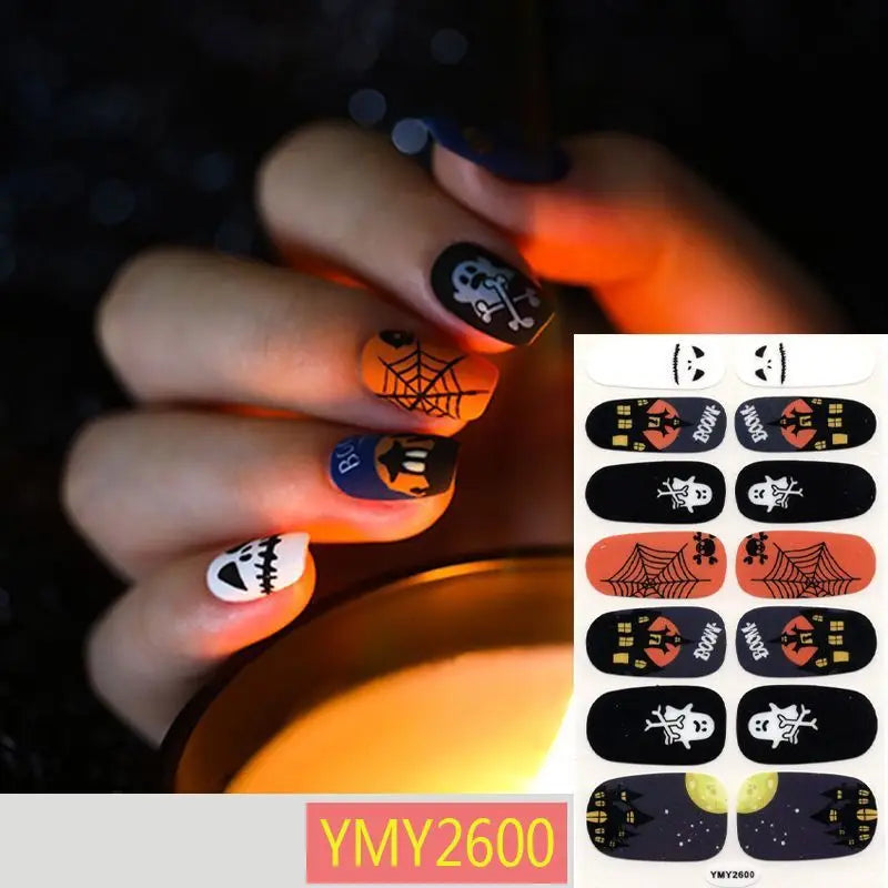 sengpan Baking Free Halloween Nail Stickers Full Sticker Fashion Nail Art Jewelry  Pumpkin Ghost Wholesale Applique Nail Sticker