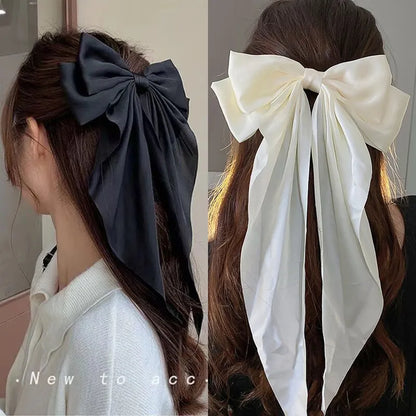 sengpan Chiffon Bow Hair Clip Women Large Bowknot Stain Hairpin Barrettes Girls Solid Color Ponytail Clip Hair Accessories Headwear Gift