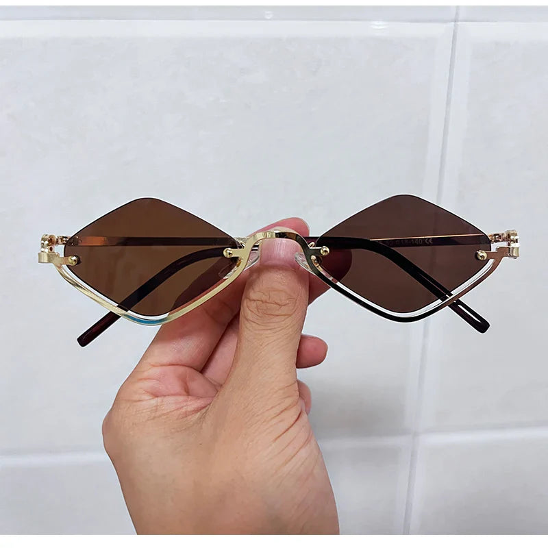 sengpan Small Polygonal Sunglasses Women Luxury Brand Metal Half Frame Sun Glasses Ladies Hipster sexy Cat Eye Shades Vintage