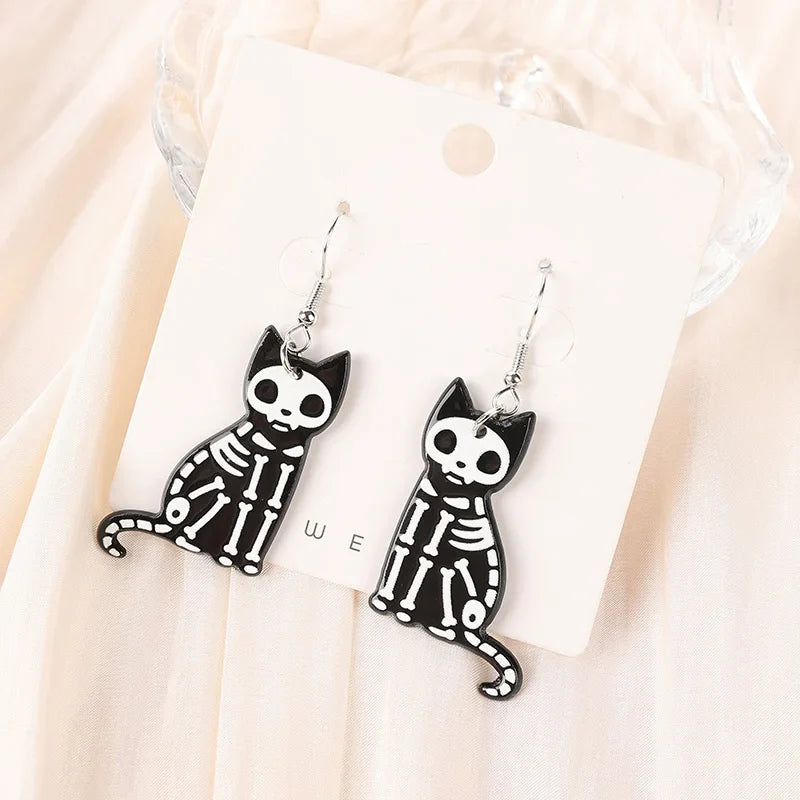 sengpan 1Pair Fashion Halloween Creative Acrylic Skull Black Cat Dangle Earrings For Women Birthday Festival Gift Lovely Jewelry