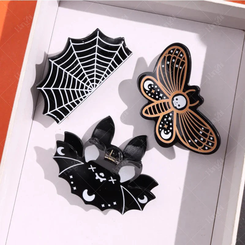 Lianfudai Dark Dragonfly Bat Spider Web Hair Clips Horror Exaggerates Halloween Hair Accessories for Women Kid New Funny Hairpin