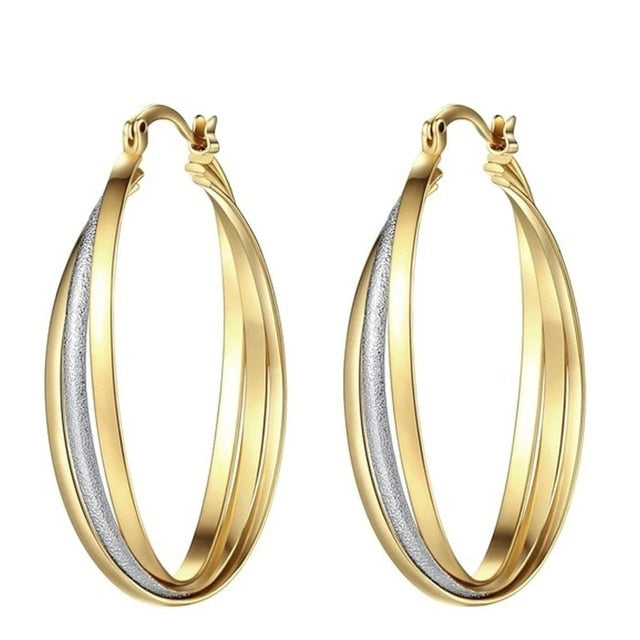 sengpan Shine Gold Color Women Earrings Fashion Smooth Hoop Earrings for Women Engagement Wedding Jewelry Gift