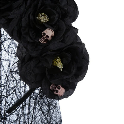 sengpan Goth Flower Crowns For Women Gothic Skull Headband Halloween Headband Goth Spider Web Veil Day Of The Dead Headband