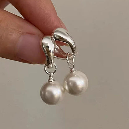 Lianfudai 2024 New Cute Pearl Studs Hoop Earrings for Women Silver Color Eardrop Minimalist Tiny Huggies Hoops Wedding Fashion Jewelry