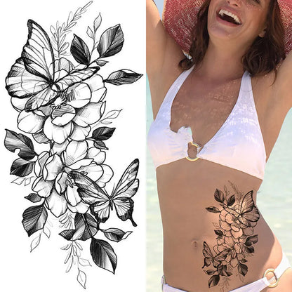 sengpan Waterproof Temporary Tattoo Stickers for Women Black Sexy Rose Butterfly Flowers Body Art Tattoo Arm Legs Sleeve Fake Tattoos