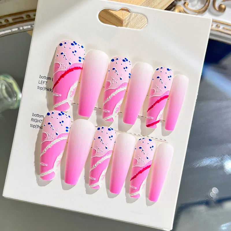 sengpan 12pcs Wearable Press on Fake Nails with Relief Design Shiny Design  Lovely Girl False Nail with Wearing Tools Nail Art Supplies