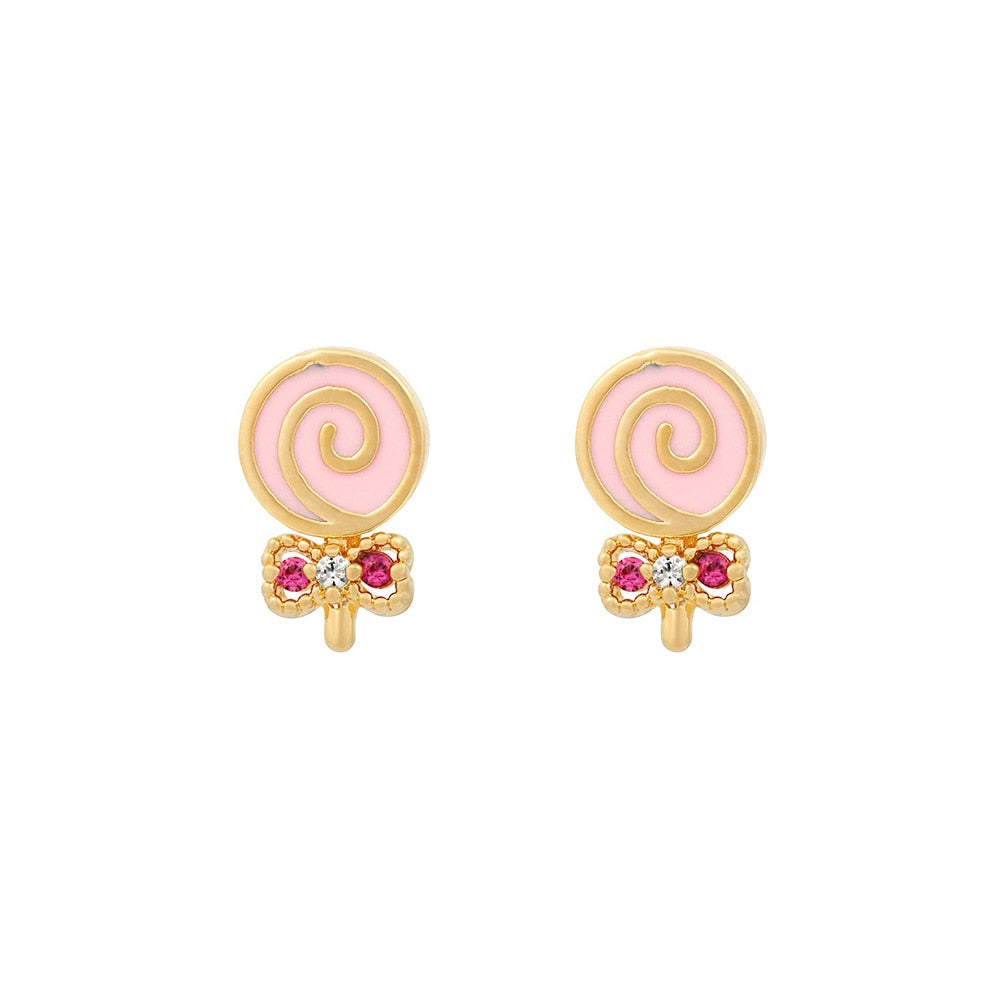 sengpan 1 Pair Ins Wind Cone Crown Zircon Earrings Cute Bear Cartoon Personality Ear Jewelry Colorful Simple Style Earrings for Women