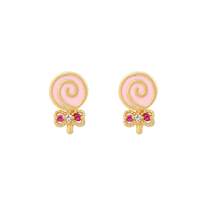 sengpan 1 Pair Ins Wind Cone Crown Zircon Earrings Cute Bear Cartoon Personality Ear Jewelry Colorful Simple Style Earrings for Women