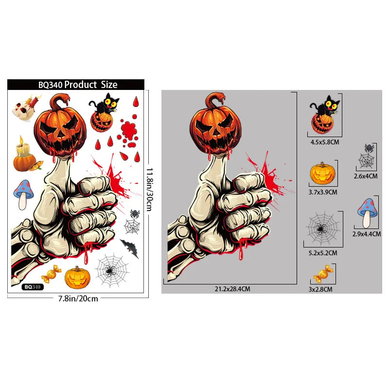 sengpan Halloween Decoration Blood Handprint Pumpkin Stickers Halloween Shopping Mall Window Scene Decoration Ghost Hand Spider Stickers