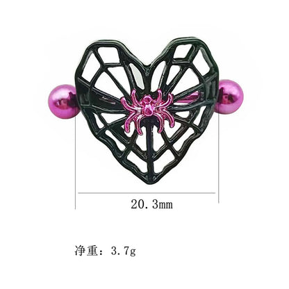 sengpan Cute Peach Heart Spider Web Nipple Piercing Two-color Electroplating Stainless Steel Nipple Ring Piercing Jewelry Wholesale