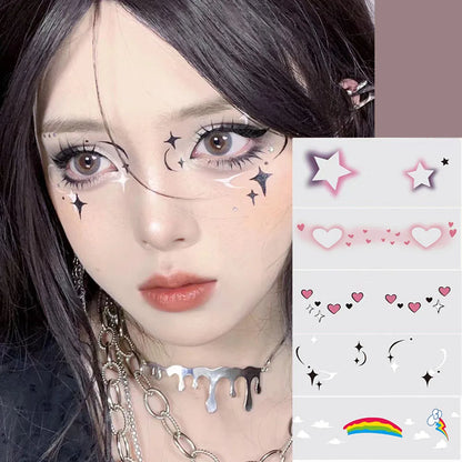 sengpan Blush Face Tattoo Temporary Waterproof Body Sticker Love Star Rainbow Face Make Up Festival Accessories Disposable Tattoos