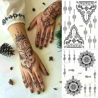 sengpan Black Henna Tattoo Stickers for Hands Temporary Tattoos for Women Body Lace Tatoo Temporari Waterproof Fake Tattoo Hena