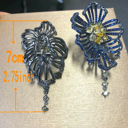 sengpan Bilincolor Luxury Big Royal Blue Flower Earring for Women Wedding Party Gift