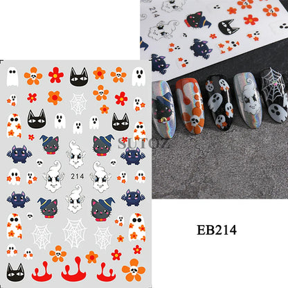 sengpan Spider Nail Art Stickers Halloween Design Ghost Skull Spider Webs Pumpkin Nail Decors Y2K Diamond Charms Manicure Decals GLJI-DZ