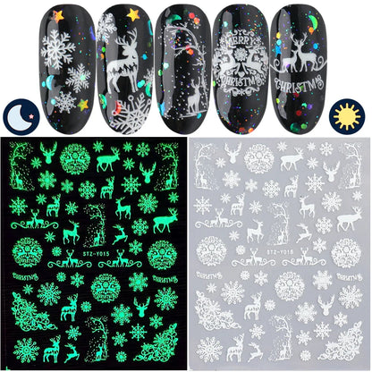 sengpan Luminous Nail Stickers Glow In Dark Halloween Nail Art Decoration Cartoon Skull Ghost Sliders Bones Spider Decal Tattoo GLYB-018