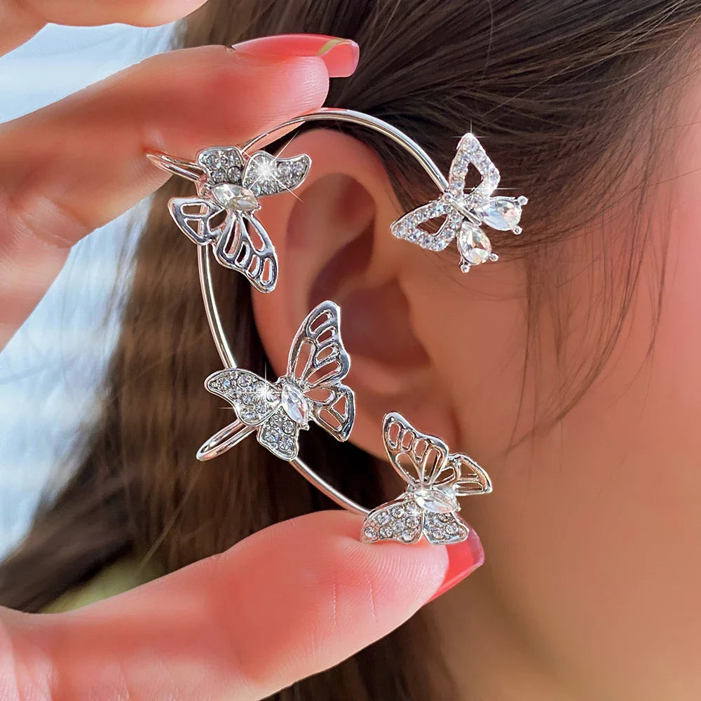 sengpan Zircon Butterfly Ear Cuffs Earrings Golde Color Plated Metal Piercing Cartilage Clips Earrings for Women Wedding Jewelry