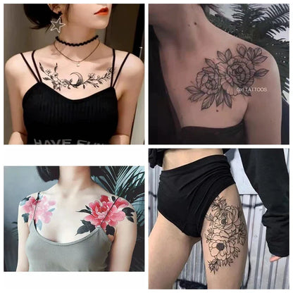 sengpan Dark Flower Sexy Tattoo Temporary Waterproof Female Stickers Chest ArmThigh Fashion Tatuajes Temporales Para Mujer Fake Tattoos