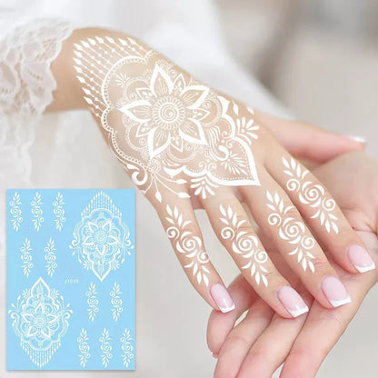 sengpan White Henna Tattoo Stickers for Hand Temporary Tattoos for Women Mehndi Women's Body Art Wedding Party Fake Tatoo