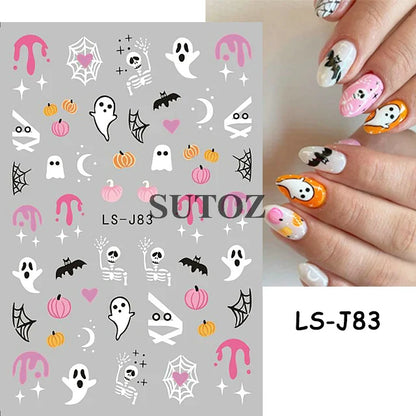 sengpan Spider Nail Art Stickers Halloween Design Ghost Skull Spider Webs Pumpkin Nail Decors Y2K Diamond Charms Manicure Decals GLJI-DZ