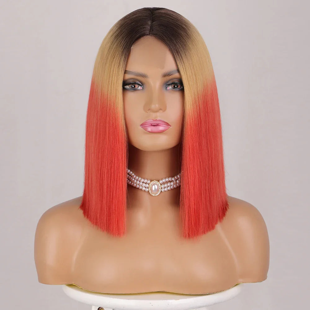 sengpan Red Bob Wig for Women Short Straight Middle Part Wigs Cosplay Party Synthetic Heat Resistant Fake Hair Shoulder Length Wig