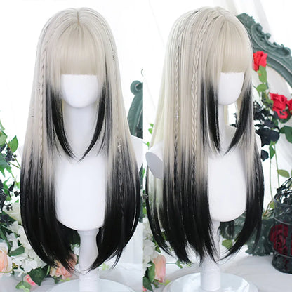 sengpan synthetic long straight hair women's wig silver gradient gray wig cosplay lolita bangs wig party wig