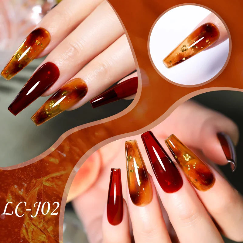 sengpan 7ml Translucent Jelly Amber Gel Nail Polish Brown Coloured Varnish Gel Long Lasting Semi Permanent UV Nail Art Manicure