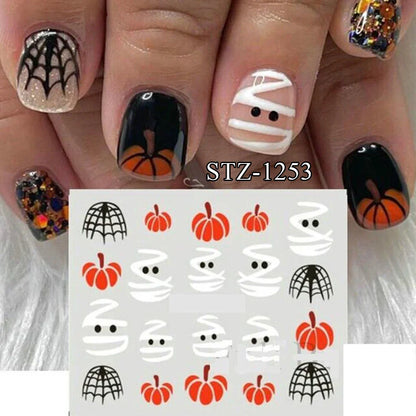 sengpan Halloween Nail Art Stickers Evil Pumpkin 3D Nail Decals Cartoon Skull Water Transfer Sticker DIY Festival Nail Decorations