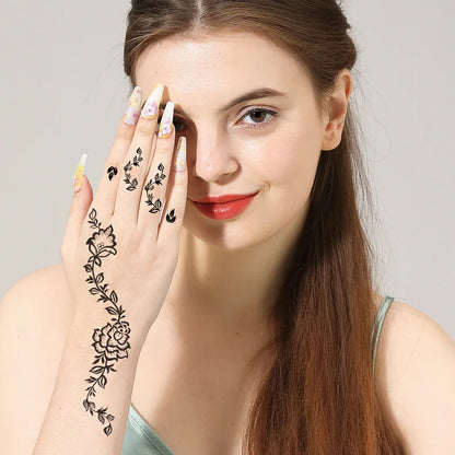 sengpan Black Henna Sticker Waterproof Temporary Tattoos for Women Body Art Henna Design Stickers for Hand Flower Mehndi Tatoo Fake