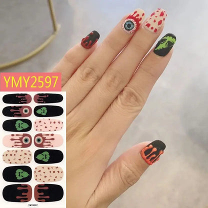 sengpan Baking Free Halloween Nail Stickers Full Sticker Fashion Nail Art Jewelry  Pumpkin Ghost Wholesale Applique Nail Sticker