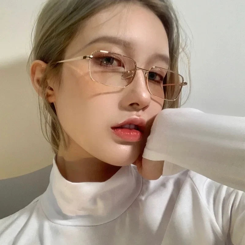 sengpan Y2K Harajuku Small Square Frame Glasses Women Retro Metal Eyeglasses Clear Reading Spectacle Blue Light Blocking Eyewear