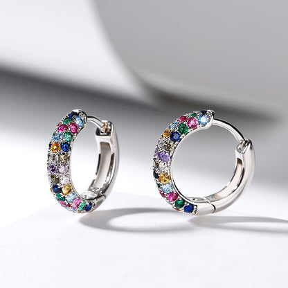 sengpan Fashion silver plate Round Mini Earrings Set Half Hoop Colorful Zircon Ladies Luxury Jewelry Hoop Earrings