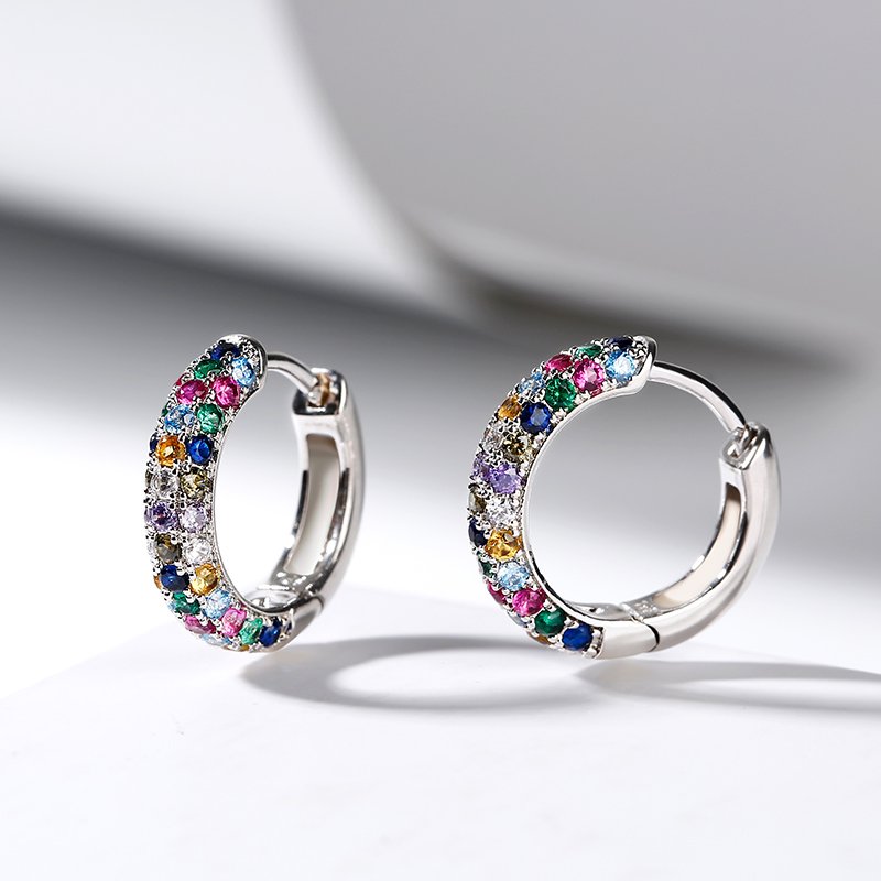 sengpan Fashion silver plate Round Mini Earrings Set Half Hoop Colorful Zircon Ladies Luxury Jewelry Hoop Earrings