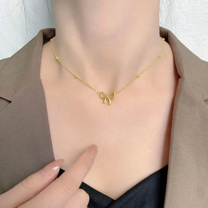 sengpan Stainless Steel Delicate Gold Color Bowknot Pendant Necklaces For Women Bow Tie Charm Unique Design Fine Handmade Jewelry Gift