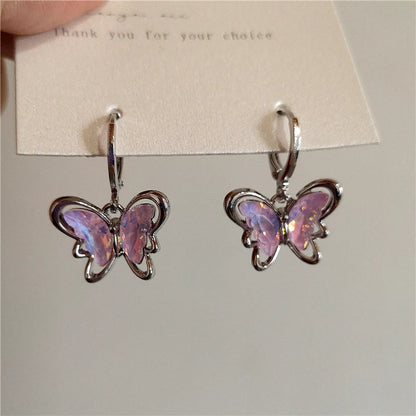 Kpop Vintage Y2K Cute Blue Butterfly Pendant Earrings For Women Egirl EMO Aesthetic Goth Trend Jewelry Accessories Hot Sale