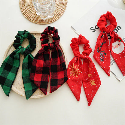 sengpan Ponytail Ribbon Hair Tie Santa Claus Elastic Hair Band Christmas Style Plaid Scrunchies Simple Fashion DIY Hair Accessories