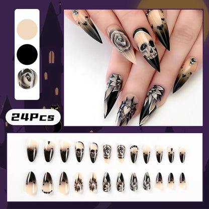 sengpan 24Pcs Halloween Little Ghost Press on Fake Nails Creative French Design Short Square False Nails Acrylic Nails Halloween Decorat